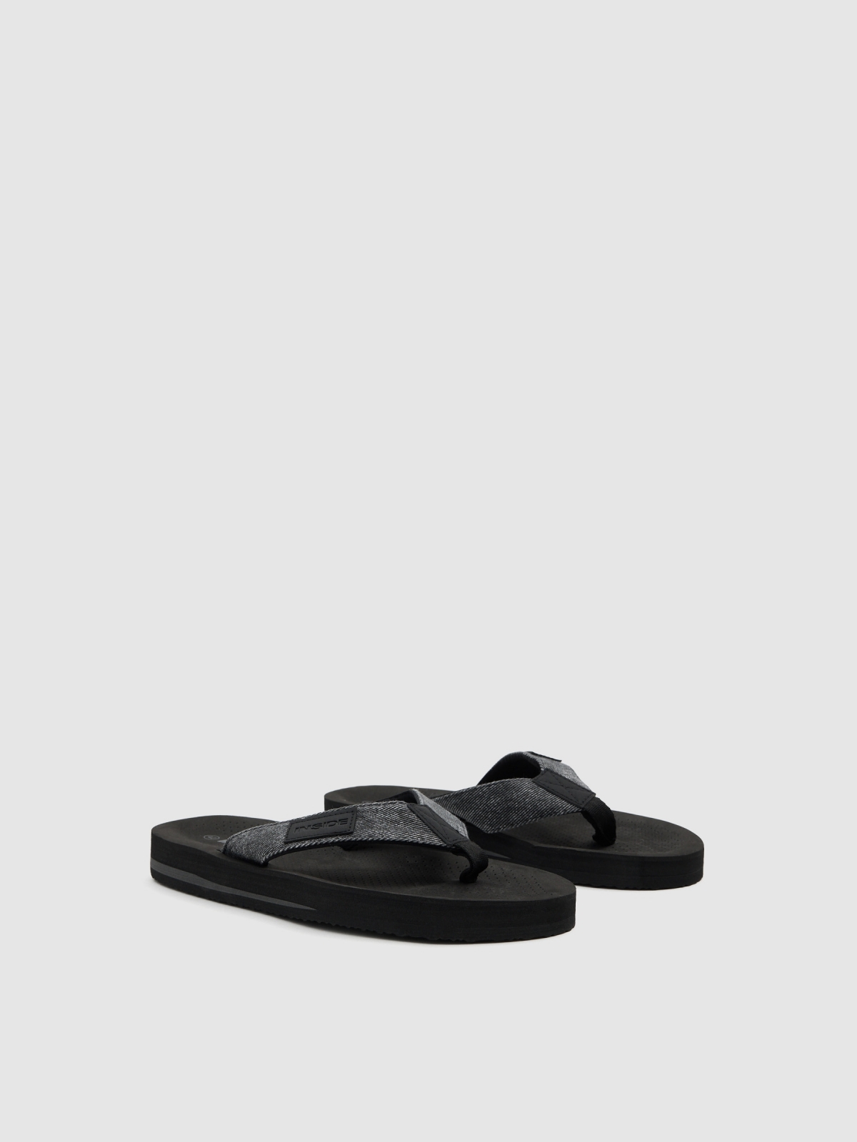 Toe-post sandal with leather effect and rubber black 45º front view