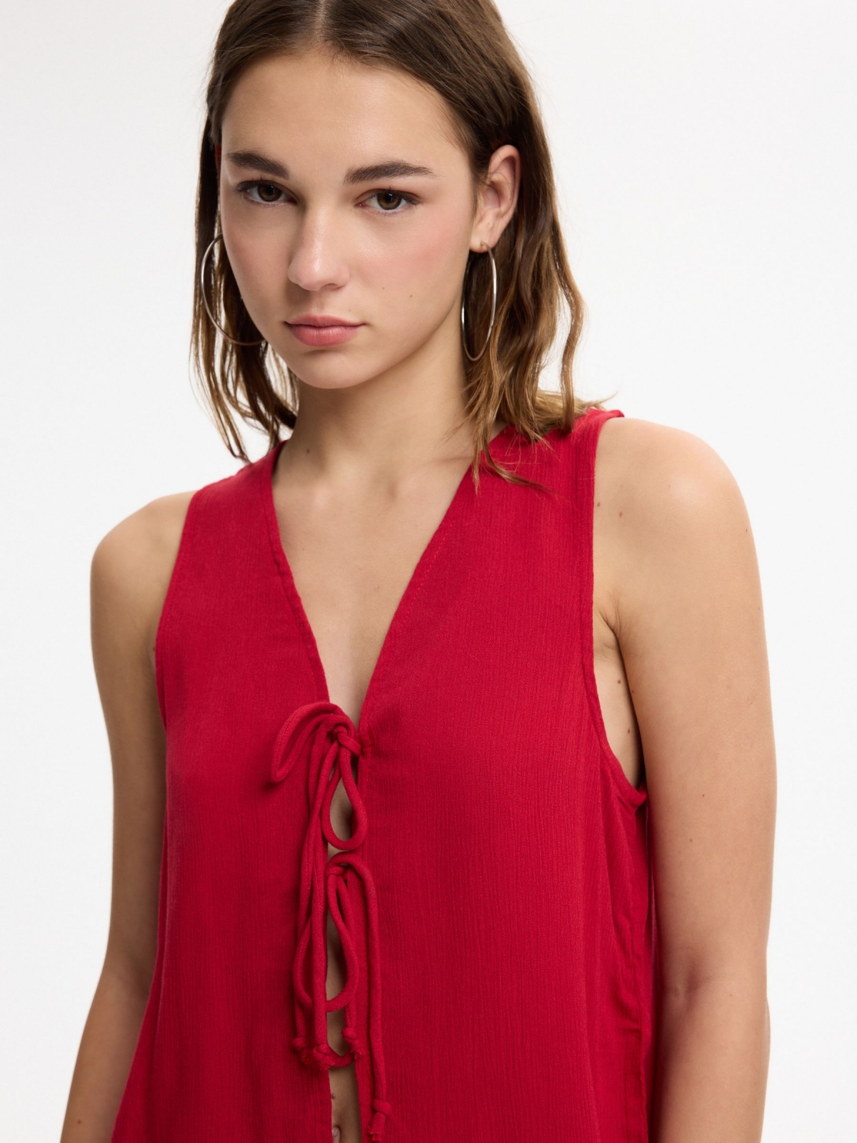 Bambula blouse with ties carmine detail view