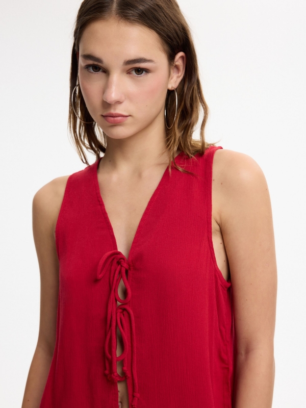 Bambula blouse with ties carmine detail view