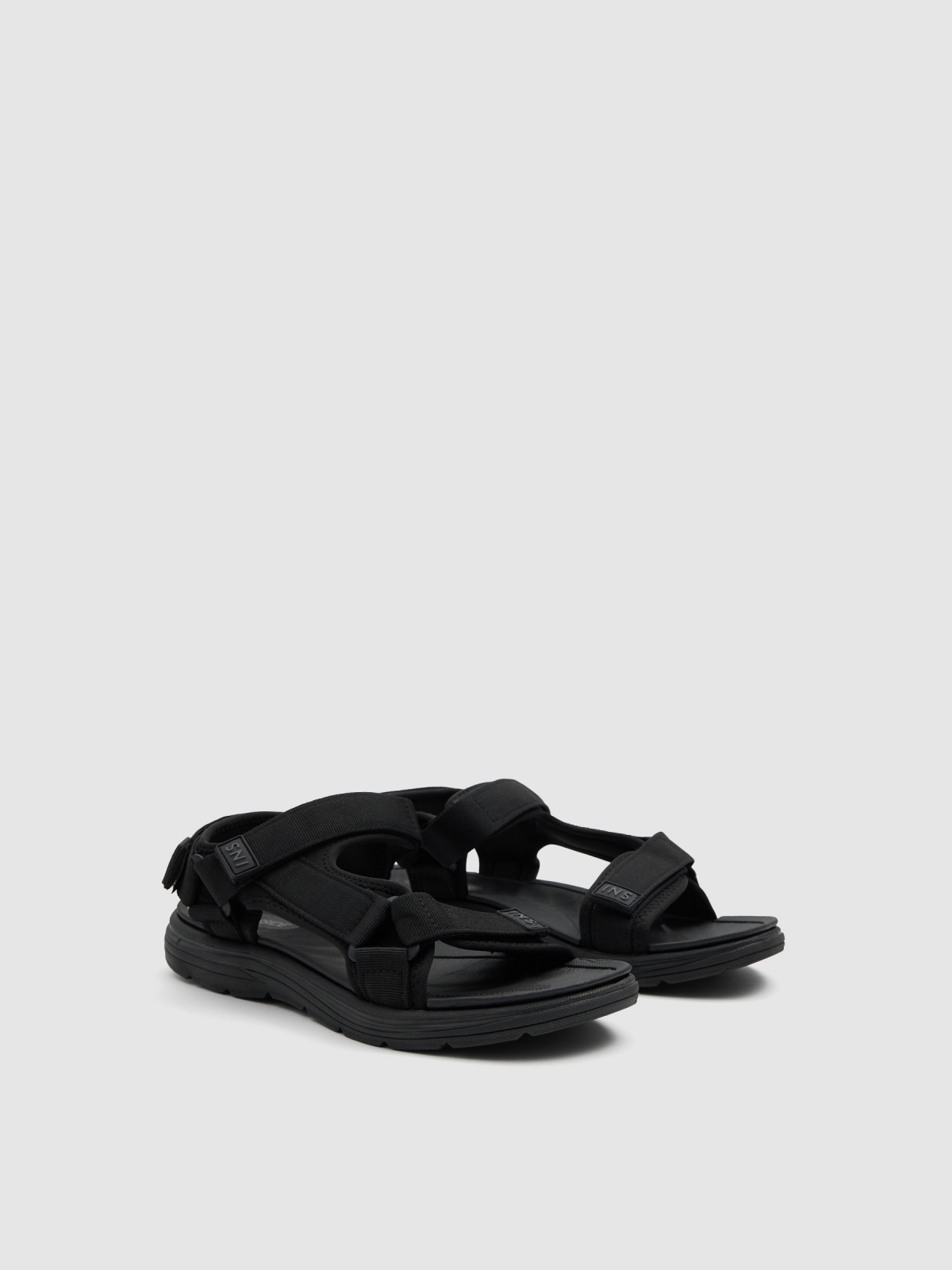 Black nylon sport sandal black 45º front view