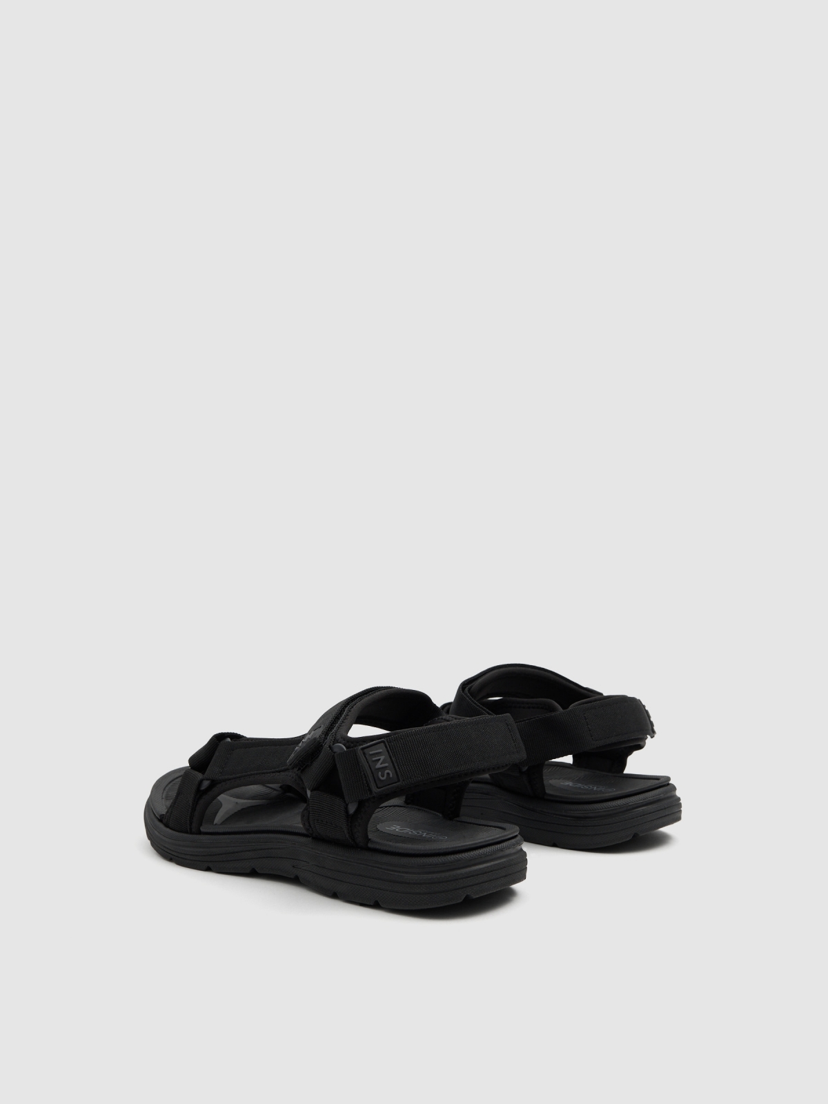 Black nylon sport sandal black 45º back view