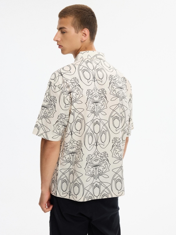Oversized floral shirt raw middle back view