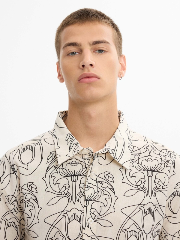 Oversized floral shirt raw detail view
