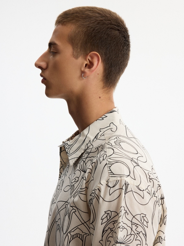 Oversized floral shirt raw detail view