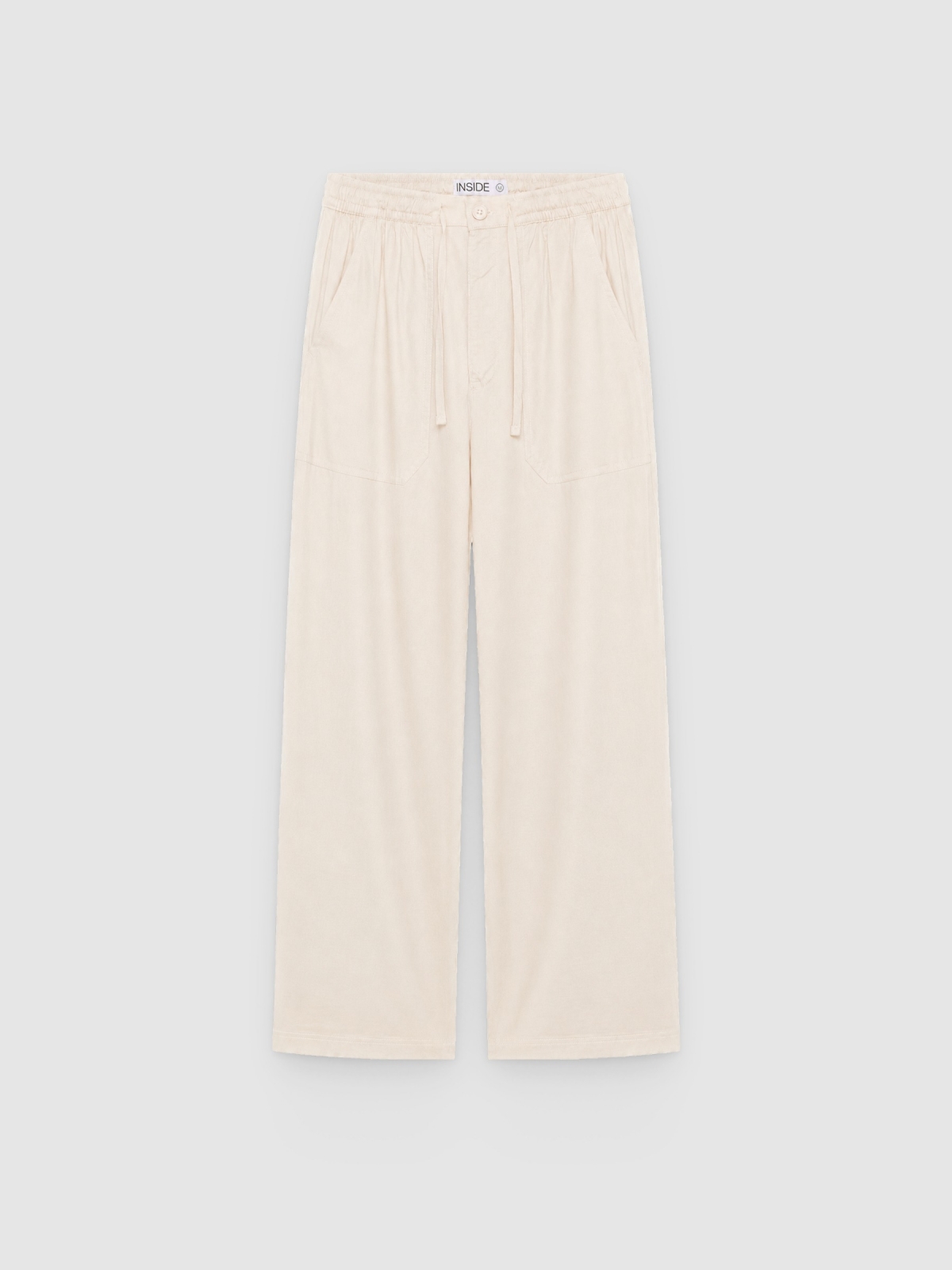 %Pto% Jogger de linho com cintura elástica crua vista frontal