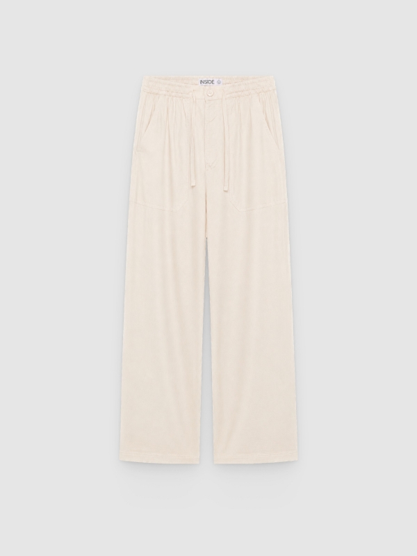  Jogger de linho com cintura elástica crua vista frontal