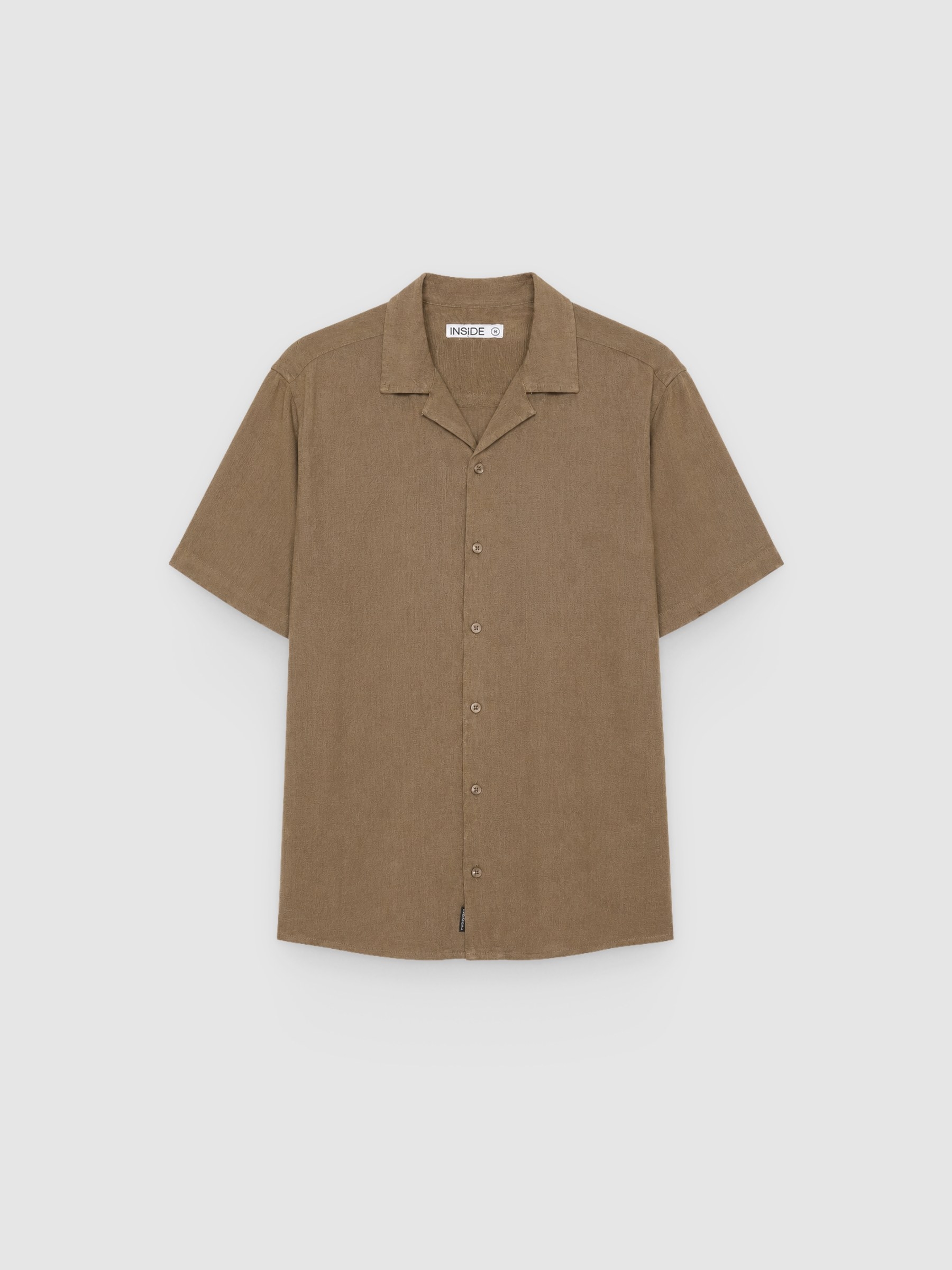 Camisa de linho resort bege vista meia frontal
