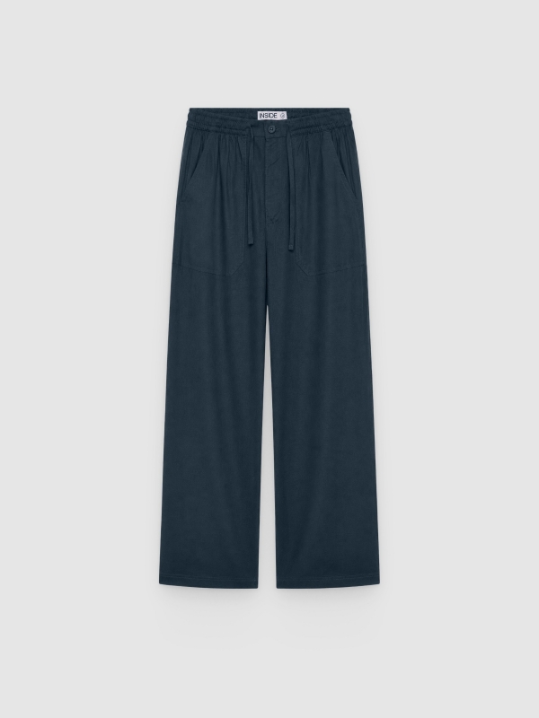  Jogger de linho cintura alta azul marinho vista frontal