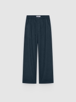 %Pto% High-waisted linen joggers navy front view