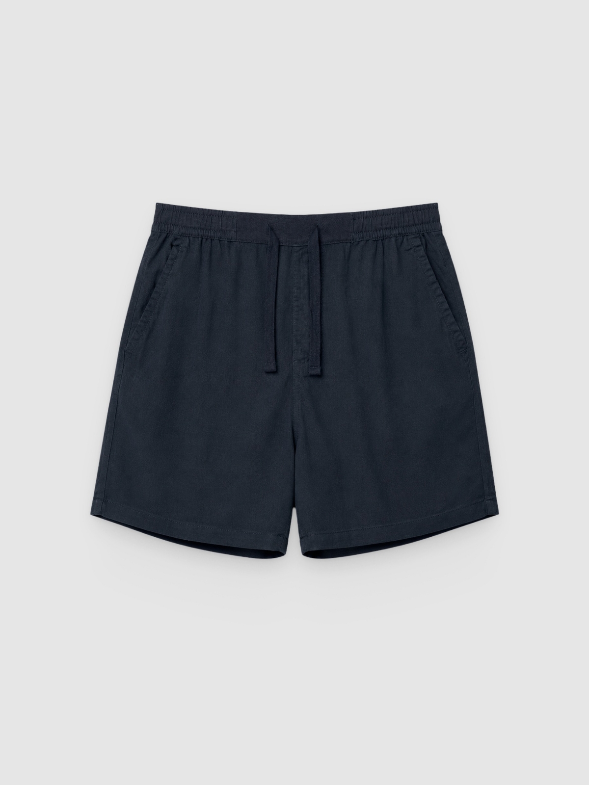 %Pto% Linen Bermuda joggers with drawstrings navy front view