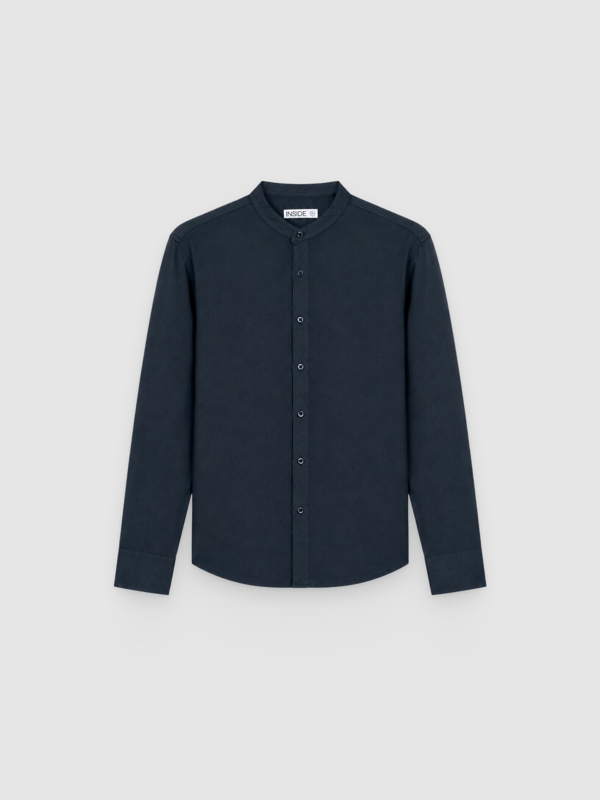 %Pto% Sobrecamisa de linho gola mandarim azul marinho vista frontal