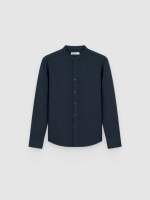%Pto% Linen overshirt mandarin collar navy front view