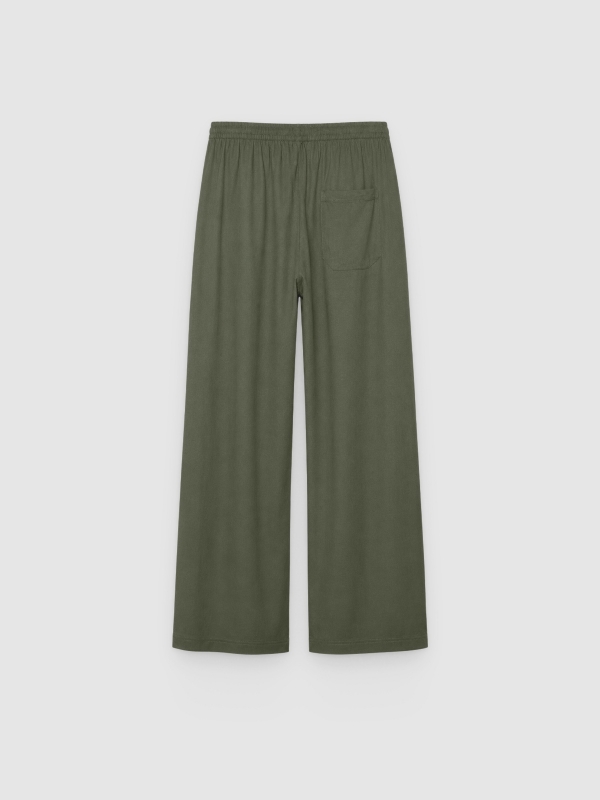 Jogger de linho com cintura elástica cáqui vista traseira