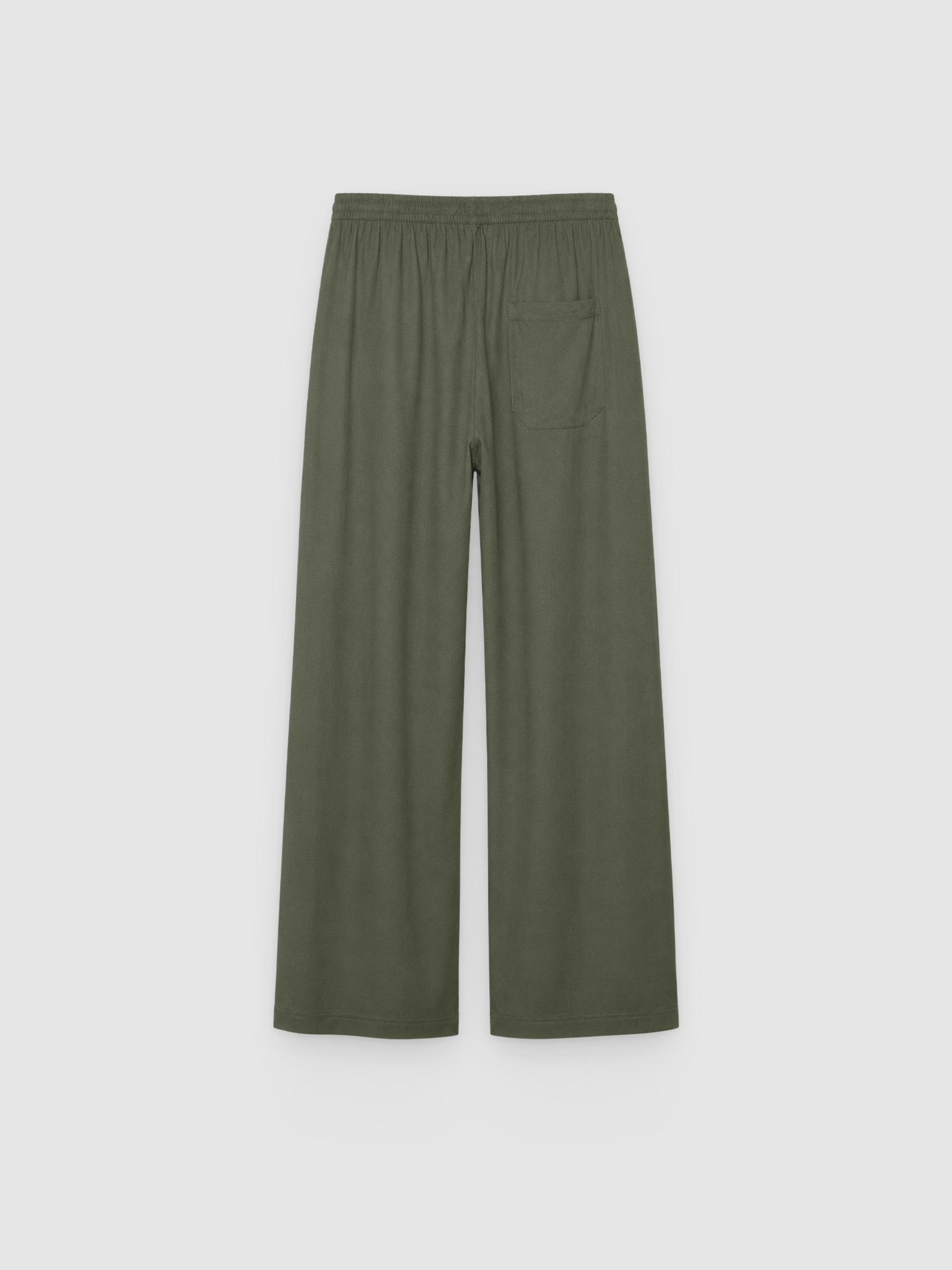 Linen joggers with elastic waistband khaki front view