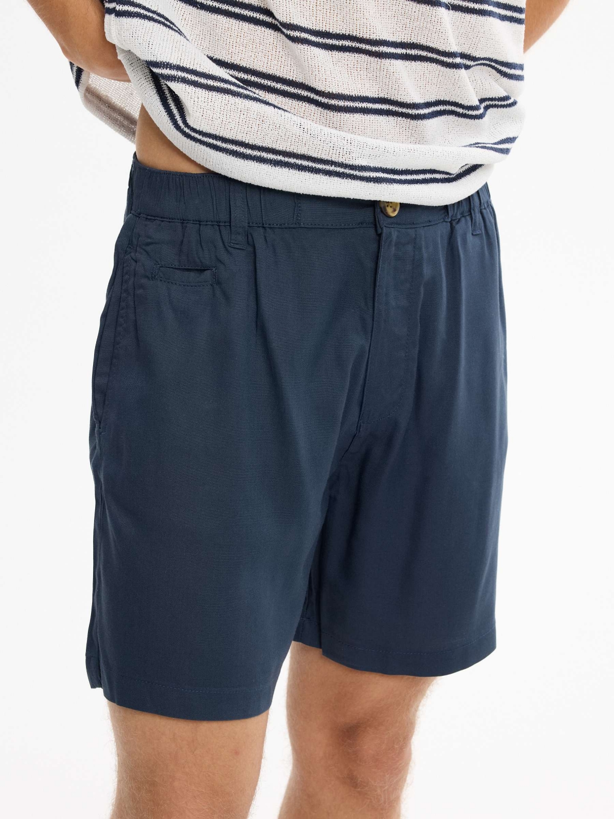 High-waisted chino shorts navy middle back view