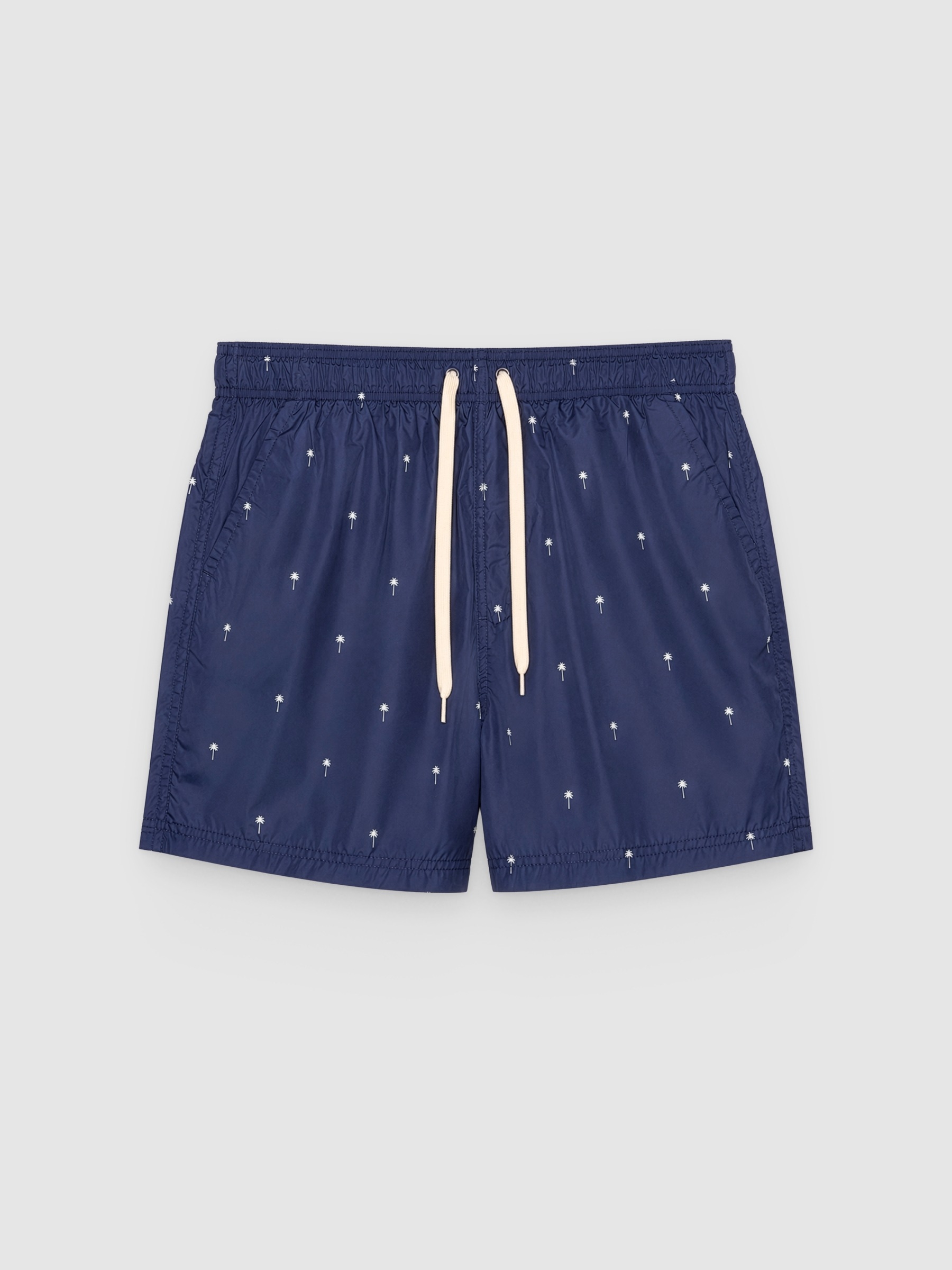  Mini palm print swimsuit dark blue front view