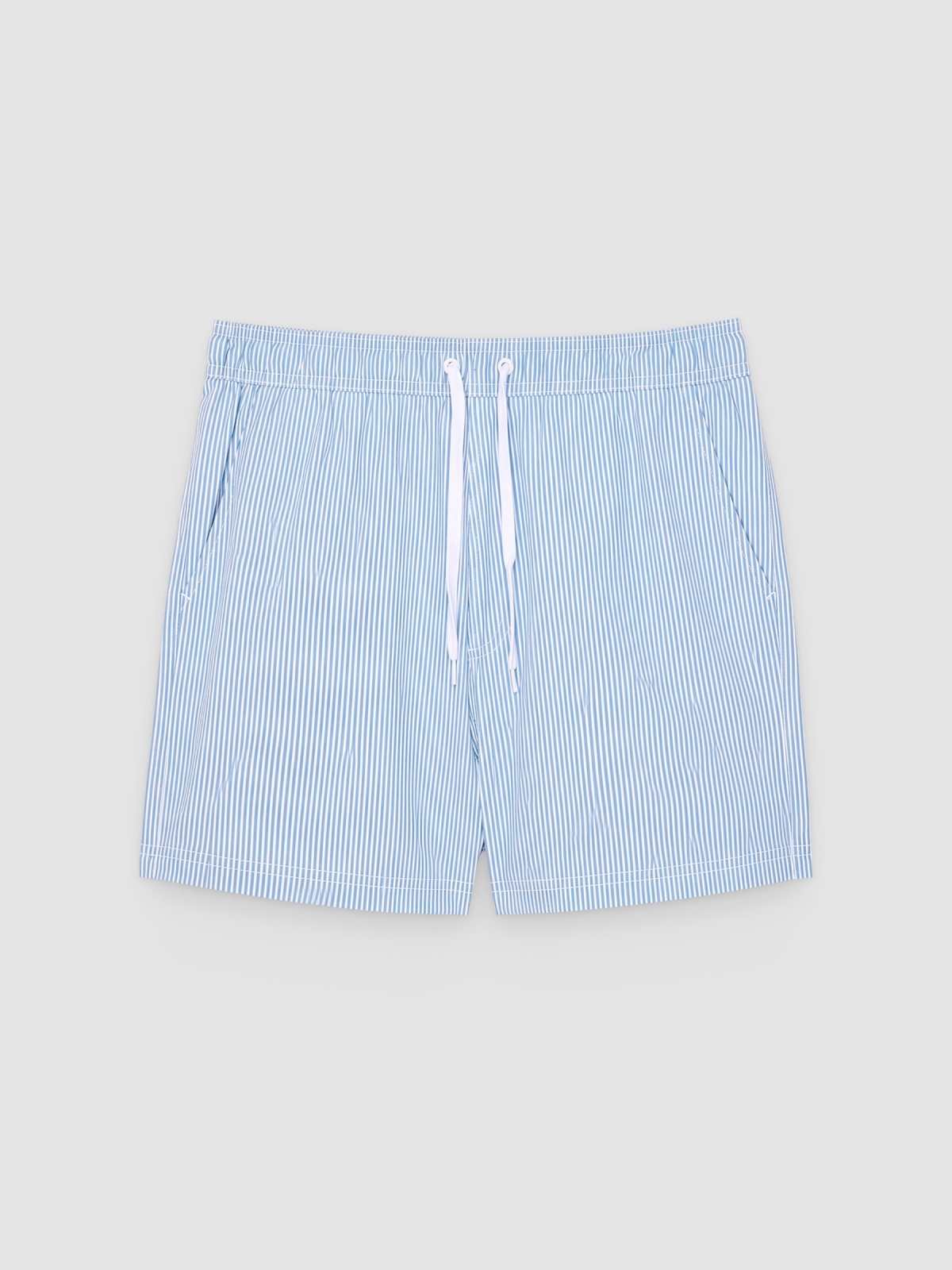 %Pto% Seersucker striped swimsuit blue front view