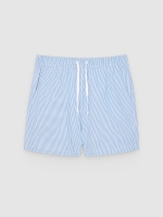 %Pto% Seersucker striped swimsuit blue front view