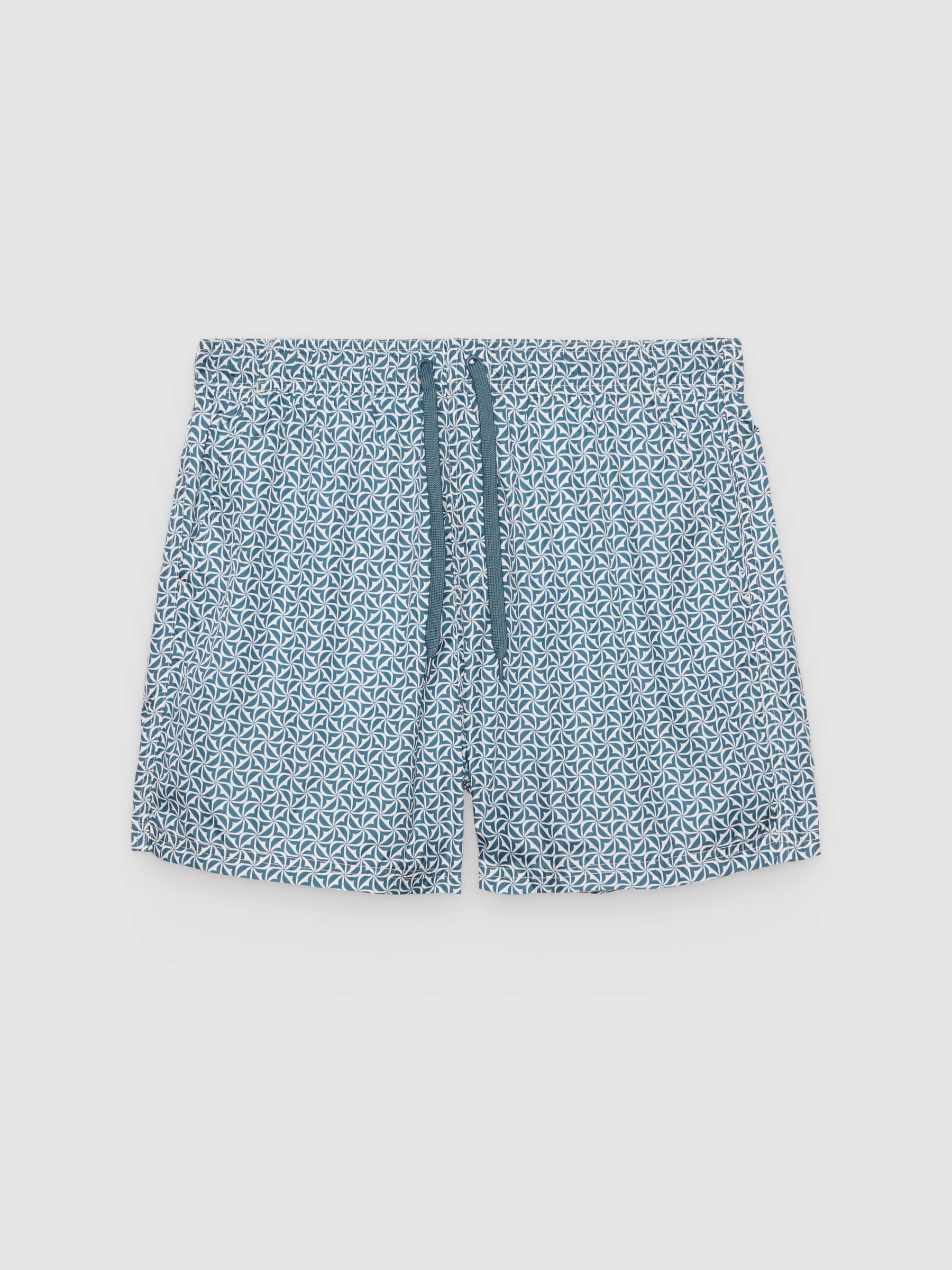 Geometric print swimsuit teal middle front view