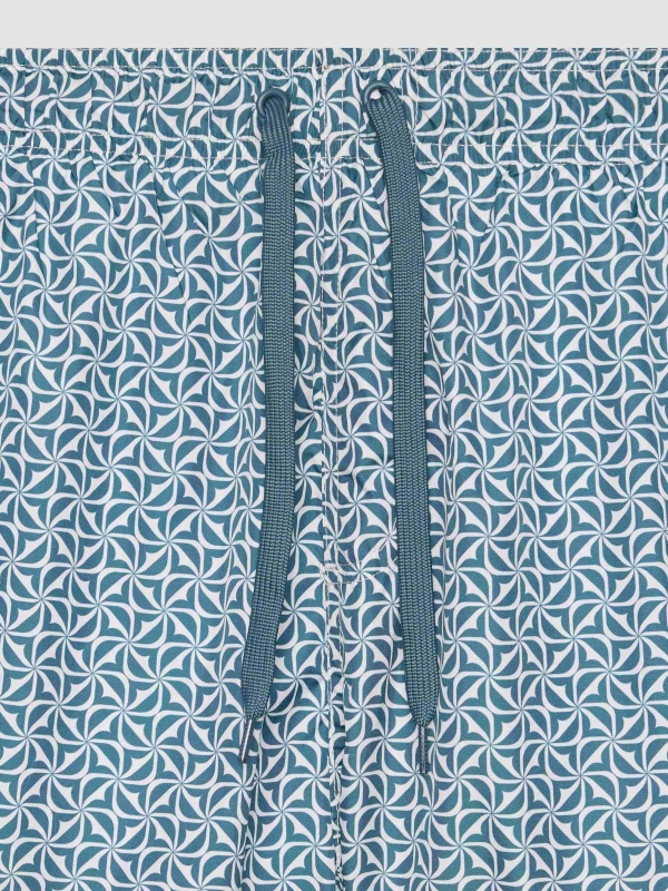 Bañador estampado geométrico verde azulado vista detalle
