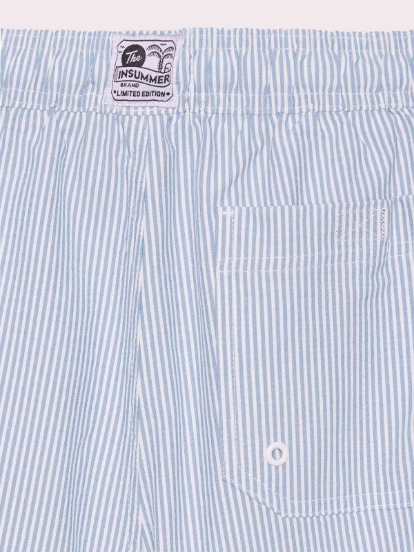 Seersucker striped swimsuit blue detail view