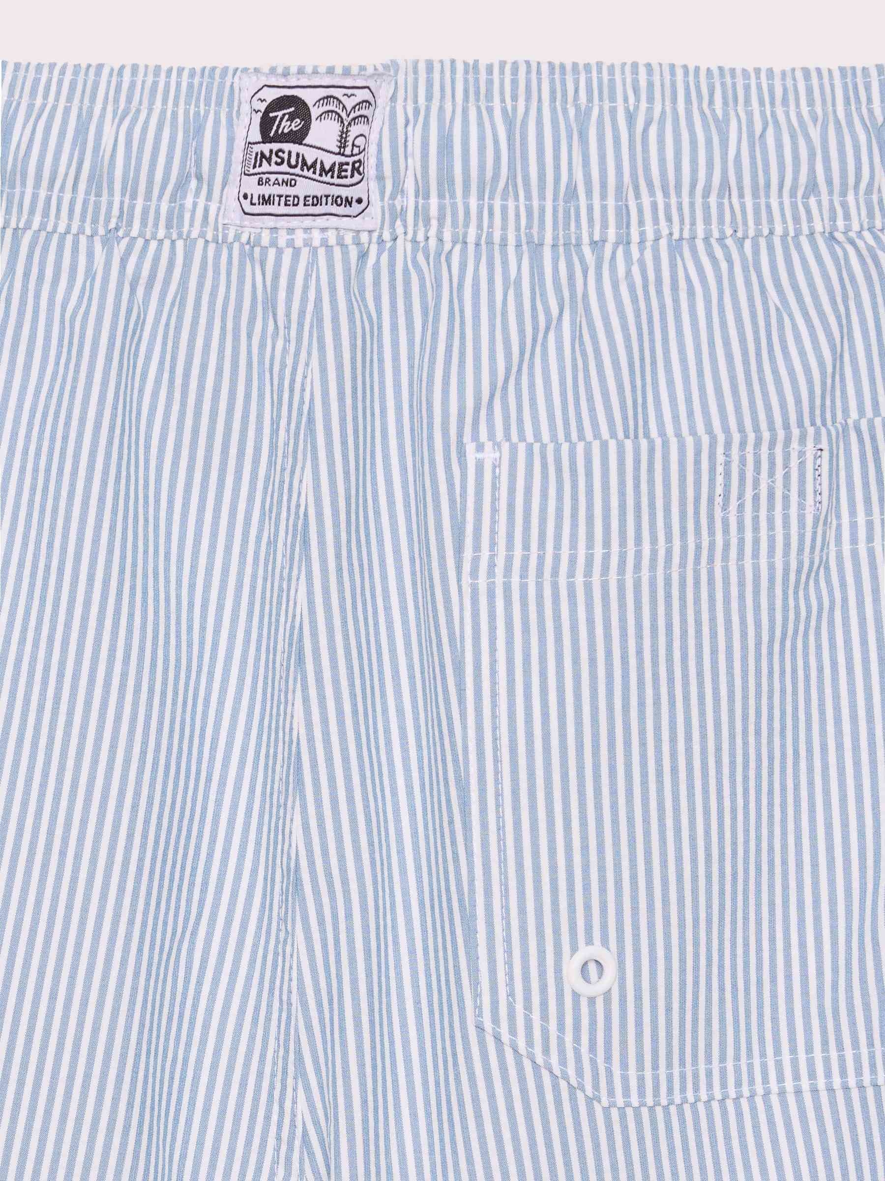  Seersucker striped swimsuit blue front view