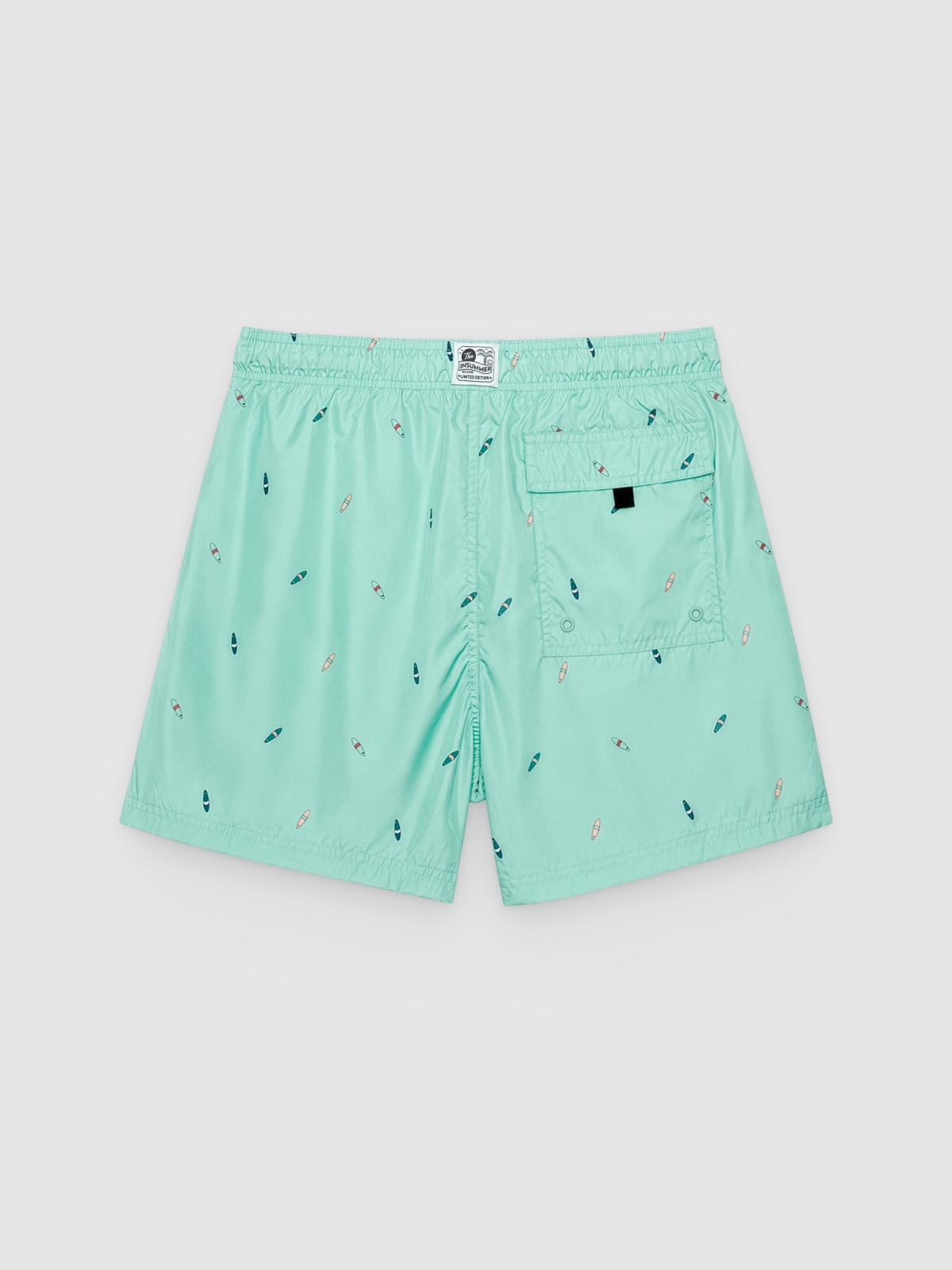 Surf print mini swimsuit sea green back view