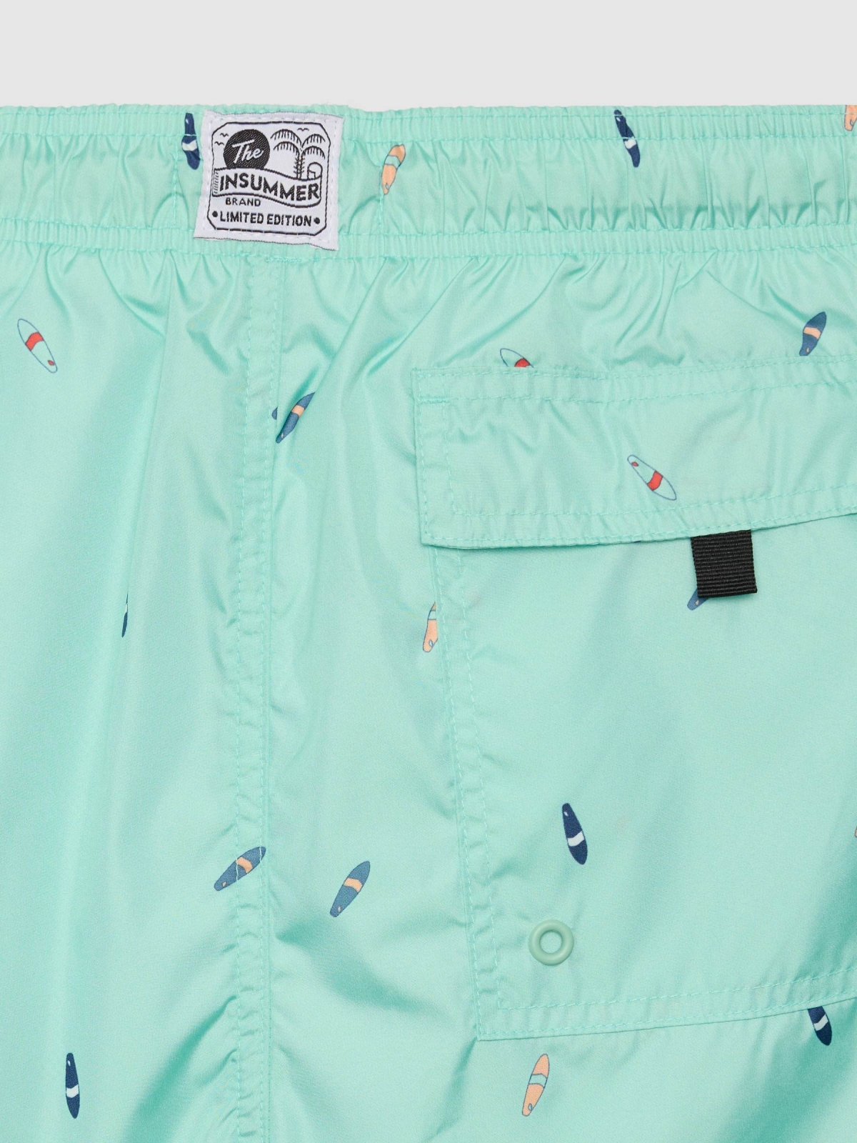 Bañador mini print surf verde mar vista detalle