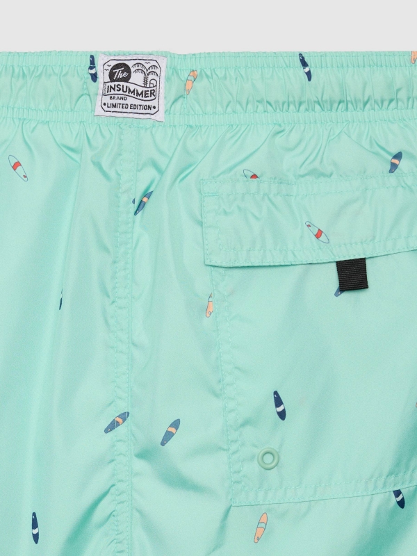 Bañador mini print surf verde mar vista detalle