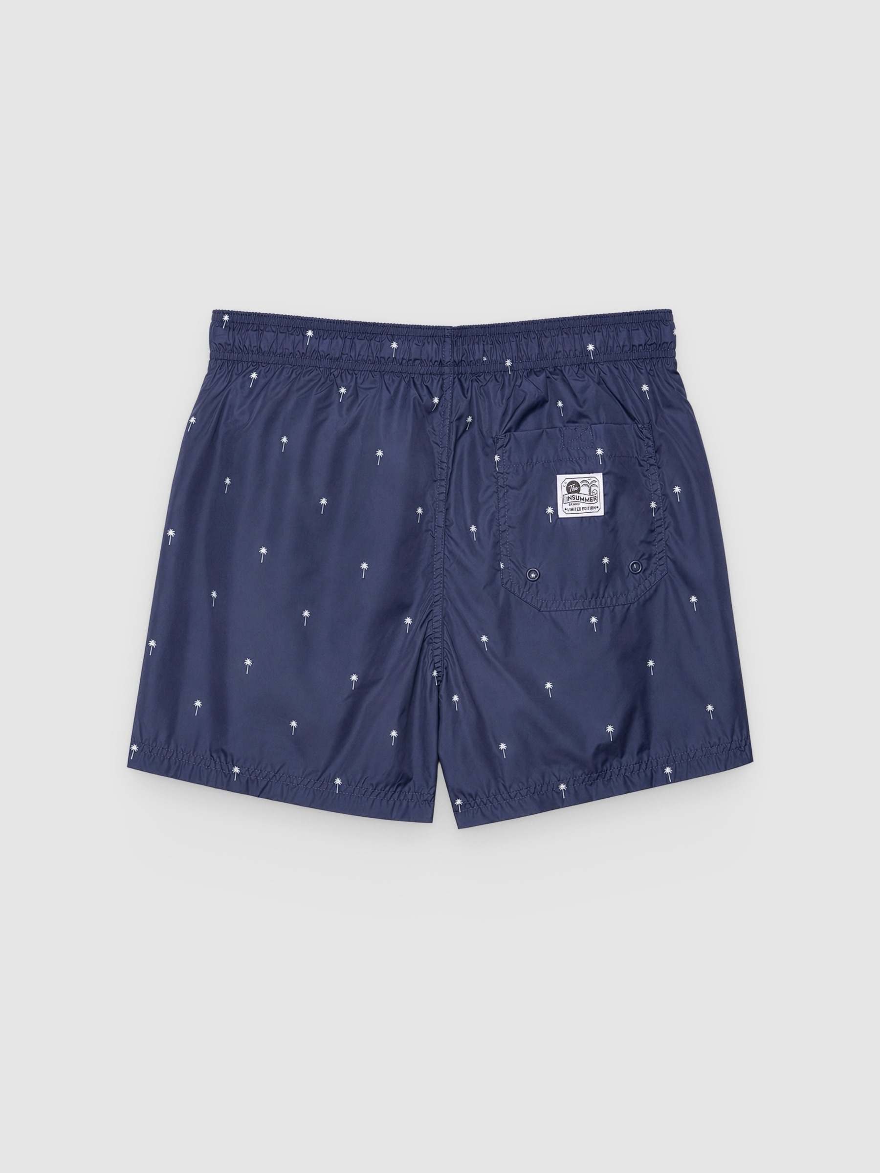  Mini palm print swimsuit dark blue front view