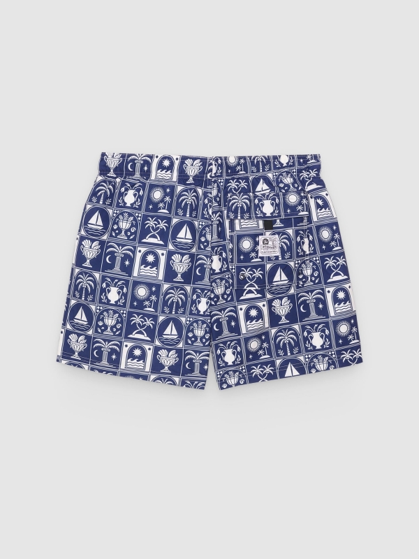 Ornamental printed swimsuit navy back view