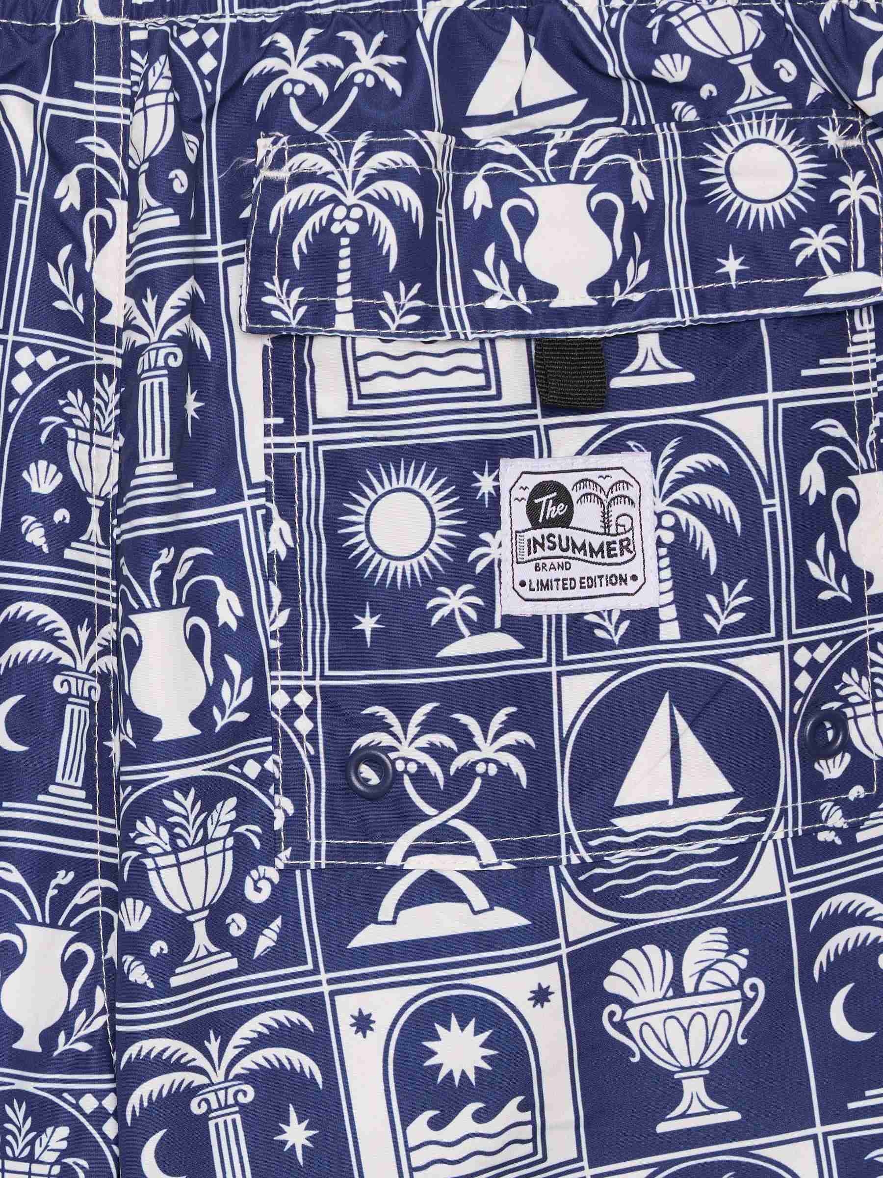  Bañador estampado ornamental azul marino vista frontal