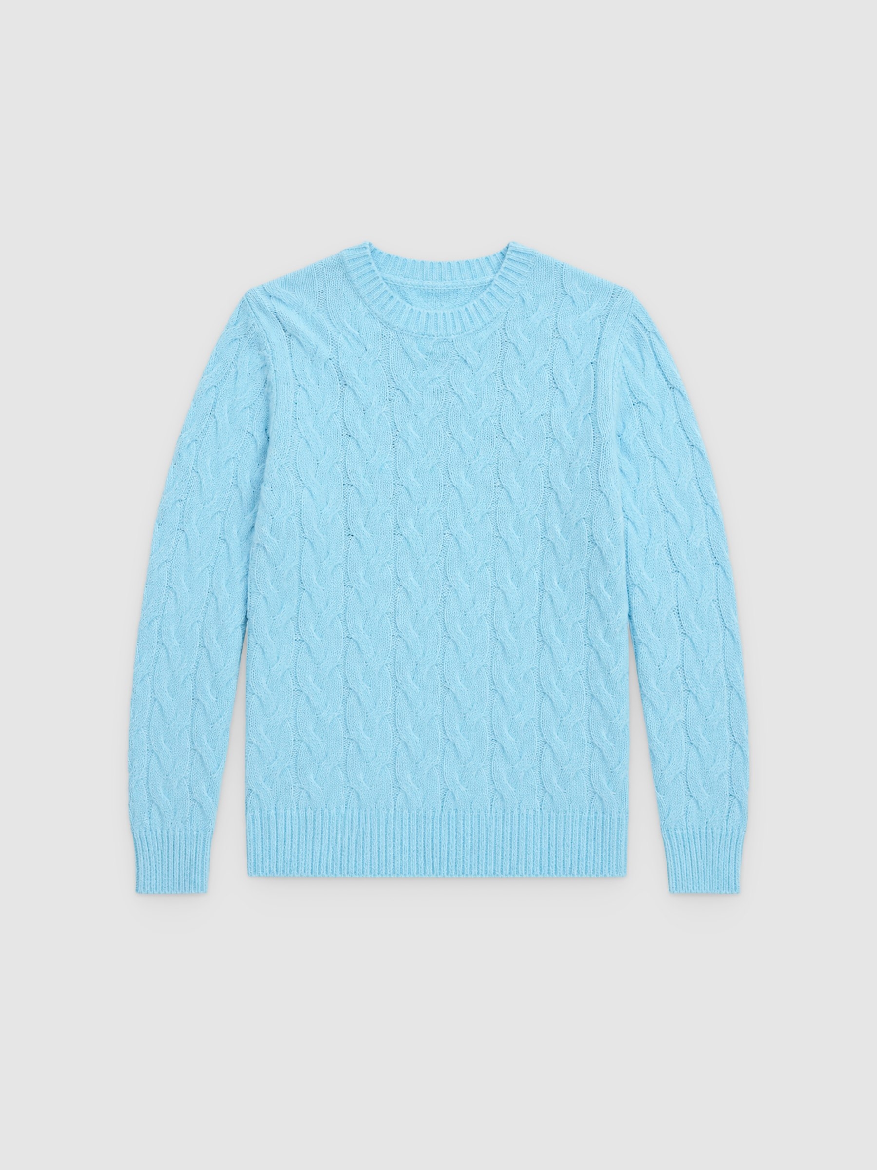 Blue braided slim fit jumper cyan middle front view