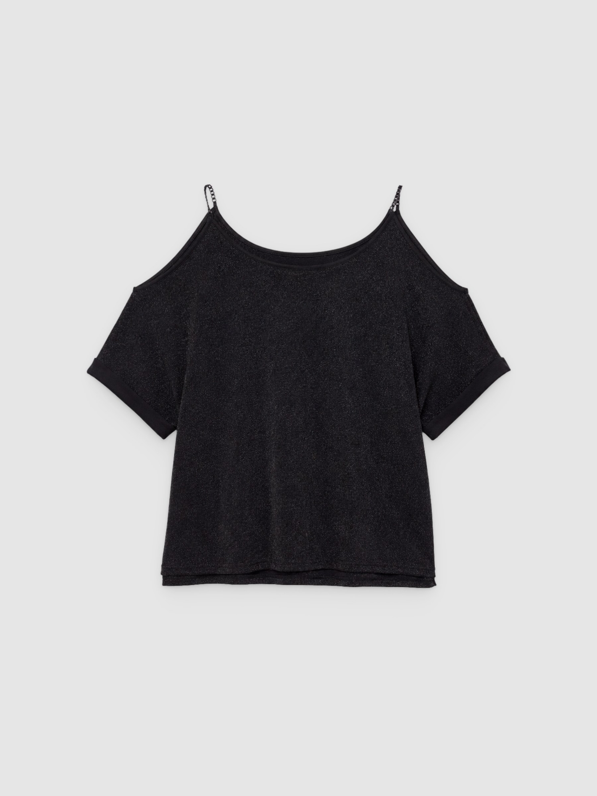 %Pto% T-shirt com gola de barco em lurex preto vista frontal