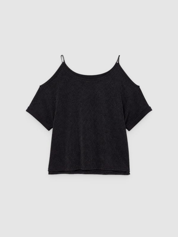  Camiseta cuello barco lurex negro vista frontal