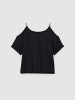 %Pto% Camiseta cuello barco lurex negro vista frontal