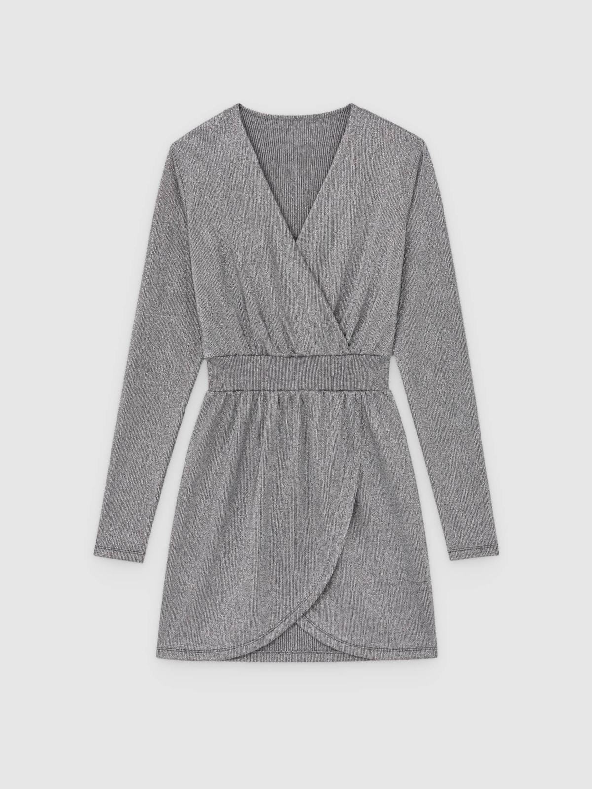%Pto% Vestido mini manga larga lurex plomo vista frontal
