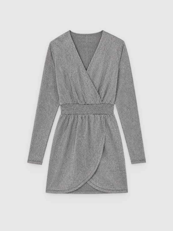  Long sleeve mini dress lurex grey front view