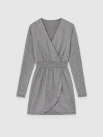 %Pto% Mini vestido de manga comprida em lurex cinza vista frontal