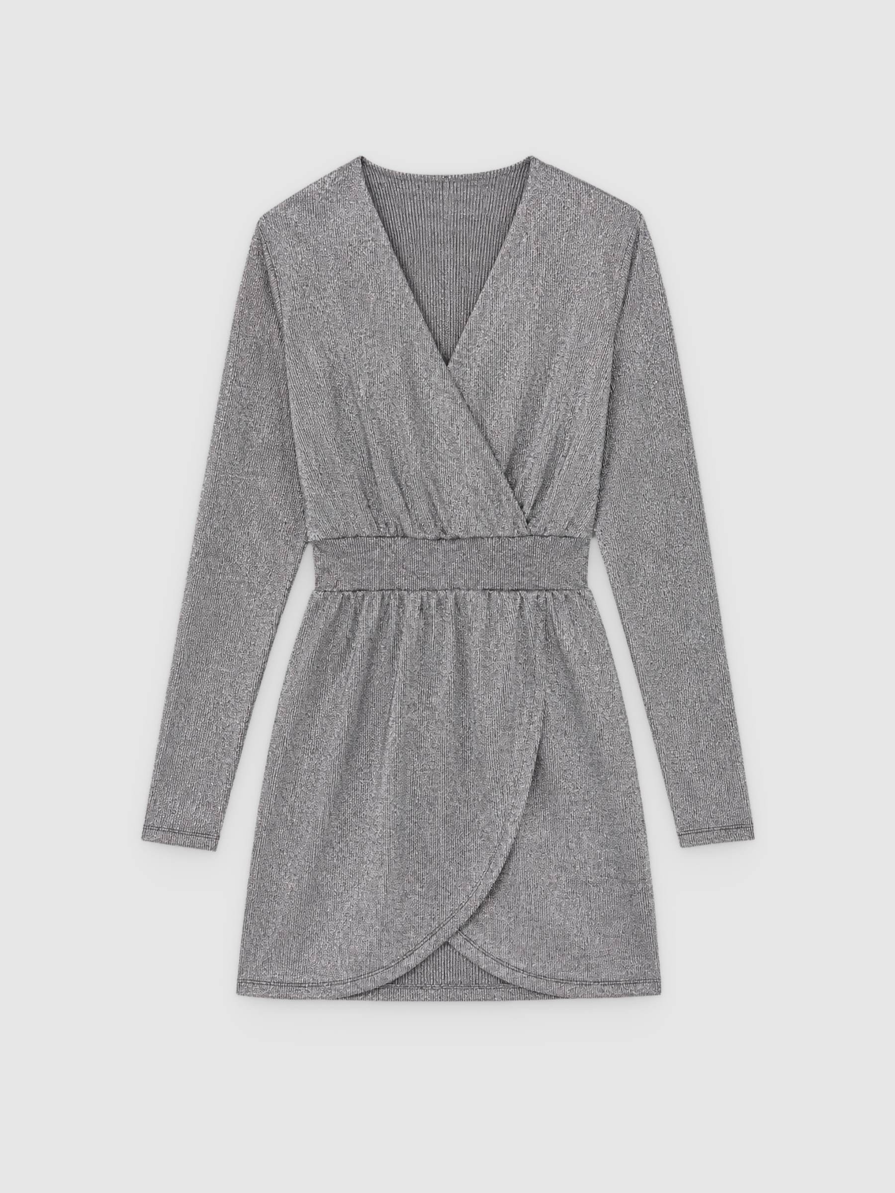 Long sleeve mini dress lurex grey middle front view