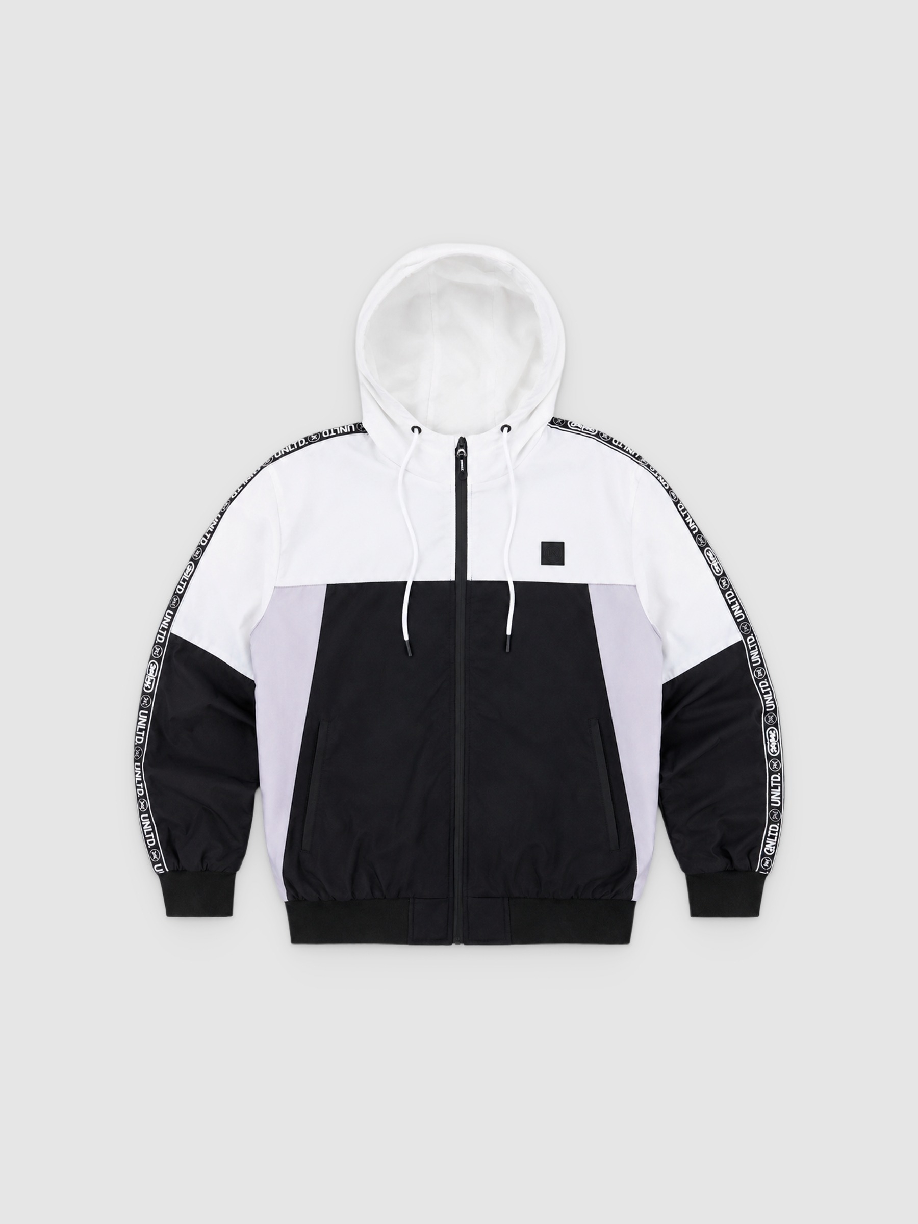 Colour block hooded windbreaker jacket black middle front view