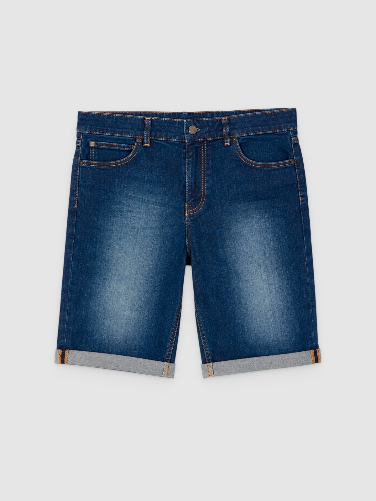 %Pto% Dark wash blue denim Bermuda shorts blue front view
