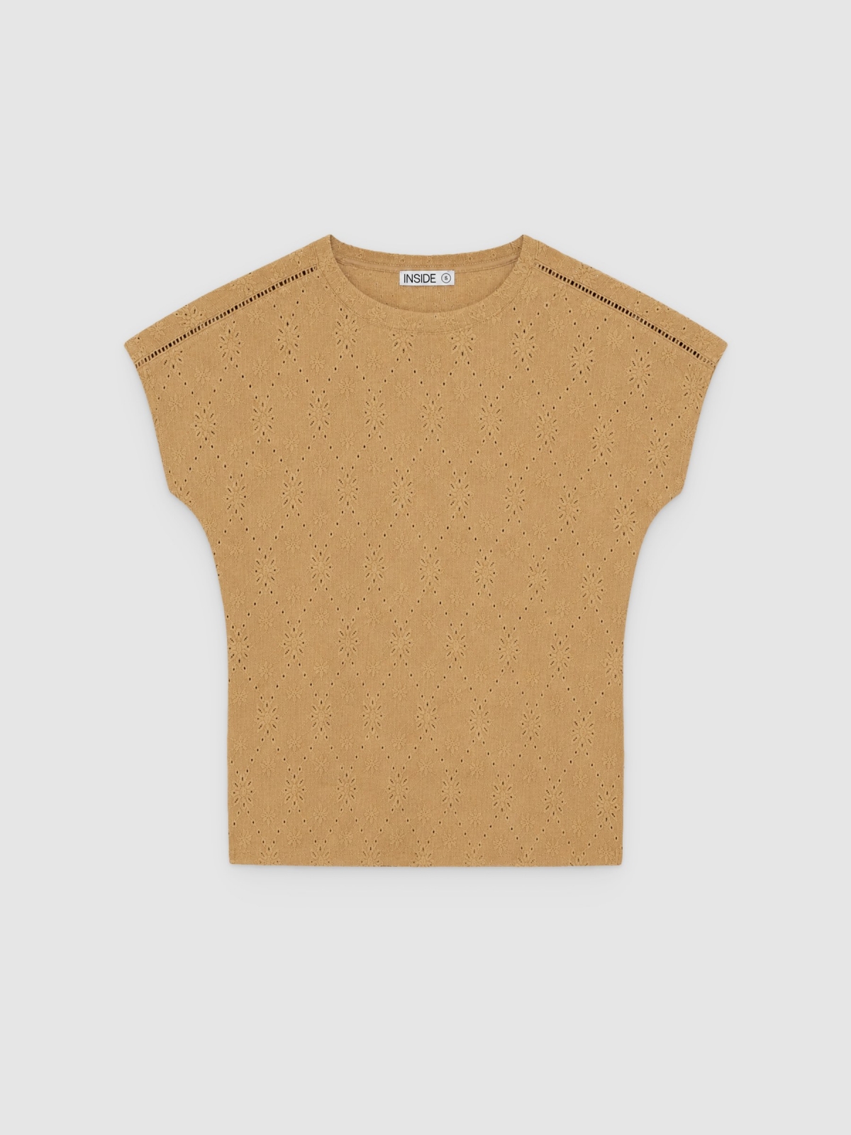 %Pto% Camiseta bordada em textura suíça âmbar vista frontal