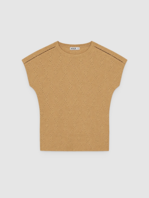  Camiseta bordada em textura suíça âmbar vista frontal