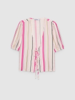 %Pto% Blusa estampada com laços branco vista frontal