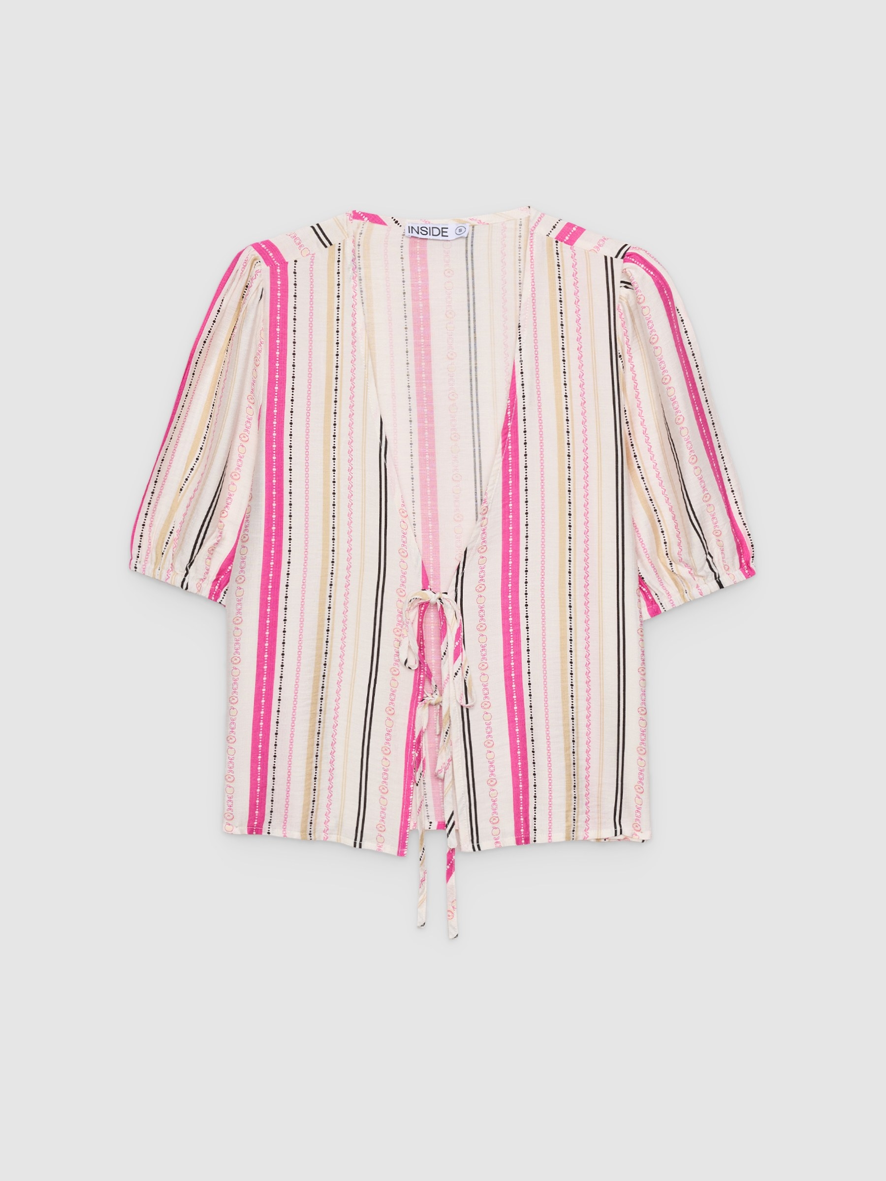 Printed blouse with ties white middle front view
