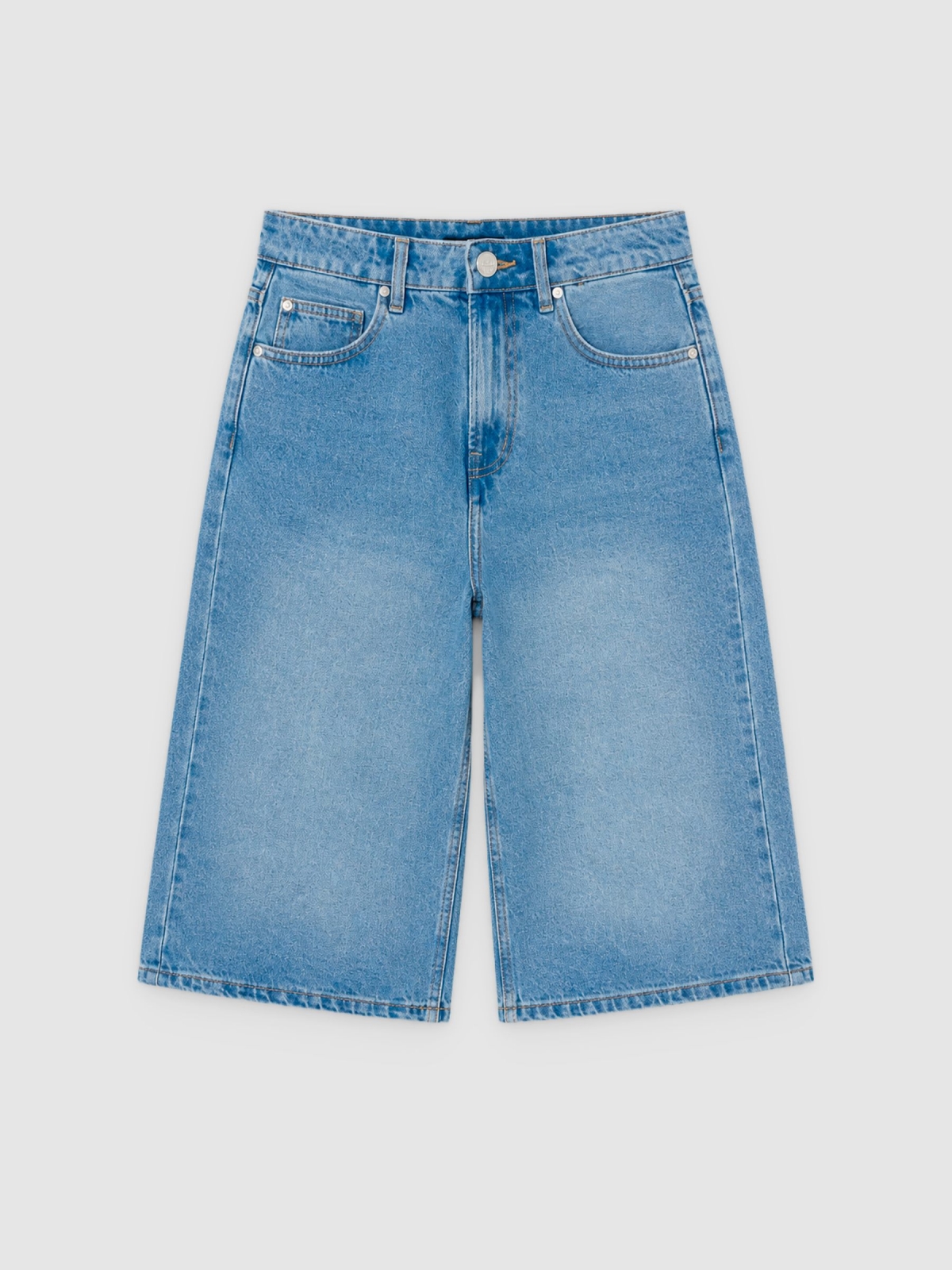 %Pto% High-waisted denim bermuda shorts blue front view