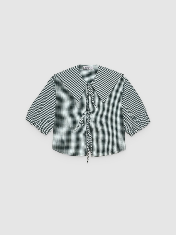  Camisa cuello bebé lazos verde oscuro vista frontal