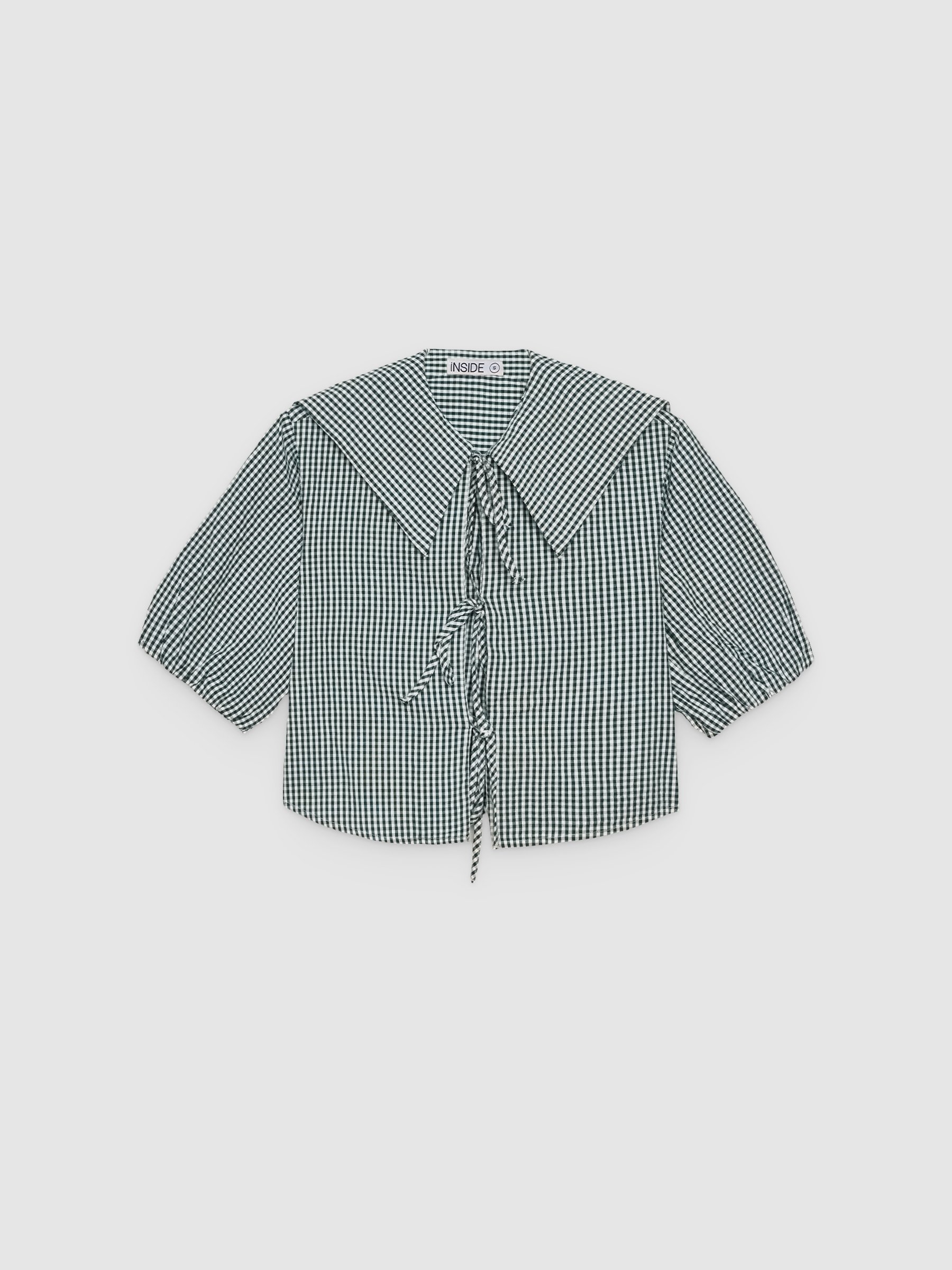 Shirt with baby collar and bows dark green middle front view