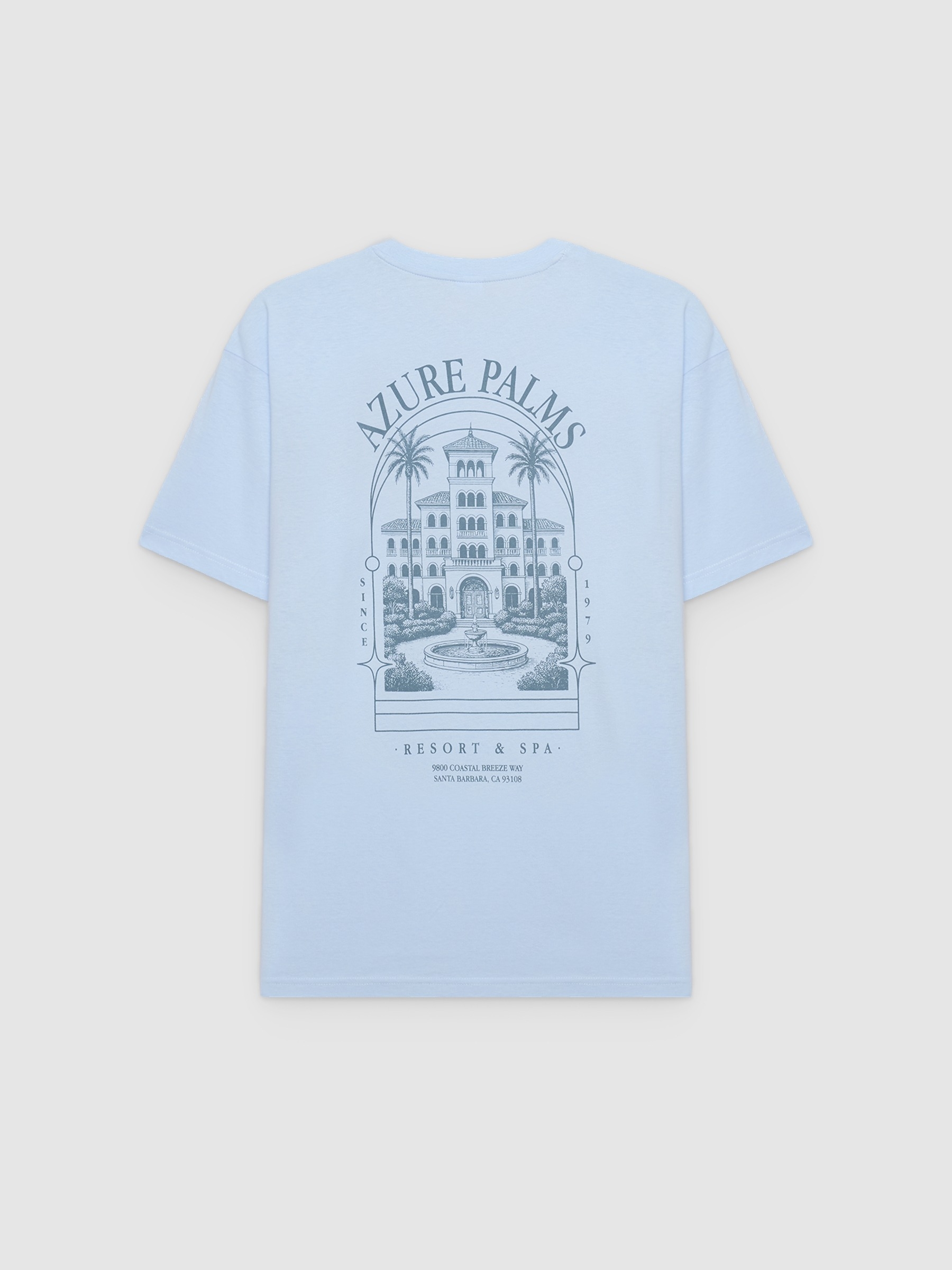 Azure T-shirt sky blue middle front view